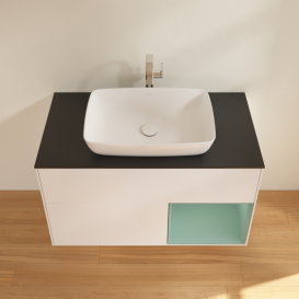 Тумба под раковину Villeroy & Boch Finion 100х50,1 см с подсветкой МДФ белый матовый лак/стекло черное матовое F782GMMT