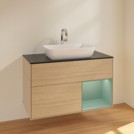 Тумба под раковину Villeroy & Boch Finion 100х50,1 см с подсветкой МДФ шпон дуба/стекло черное матовое F782GMPC