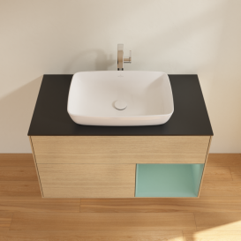 Тумба под раковину Villeroy & Boch Finion 100х50,1 см с подсветкой МДФ шпон дуба/стекло черное матовое F782GMPC