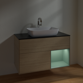 Тумба под раковину Villeroy & Boch Finion 100х50,1 см с подсветкой МДФ шпон дуба/стекло черное матовое F782GMPC