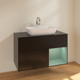 Тумба под раковину Villeroy & Boch Finion 100х50,1 см с подсветкой МДФ черный матовый лак/стекло черное матовое F782GMPD