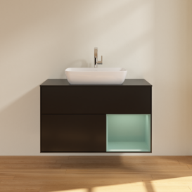 Тумба под раковину Villeroy & Boch Finion 100х50,1 см с подсветкой МДФ черный матовый лак/стекло черное матовое F782GMPD