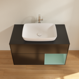 Тумба под раковину Villeroy & Boch Finion 100х50,1 см с подсветкой МДФ черный матовый лак/стекло черное матовое F782GMPD