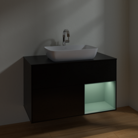 Тумба под раковину Villeroy & Boch Finion 100х50,1 см с подсветкой МДФ черный матовый лак/стекло черное матовое F782GMPD