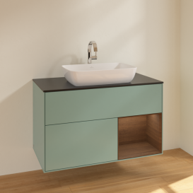 Тумба под раковину Villeroy & Boch Finion 100х50,1 см с подсветкой МДФ оливковый матовый лак/стекло черное матовое F782GNGM