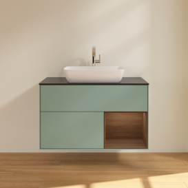 Тумба под раковину Villeroy & Boch Finion 100х50,1 см с подсветкой МДФ оливковый матовый лак/стекло черное матовое F782GNGM