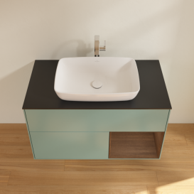 Тумба под раковину Villeroy & Boch Finion 100х50,1 см с подсветкой МДФ оливковый матовый лак/стекло черное матовое F782GNGM