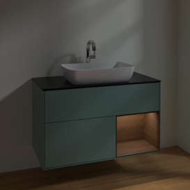 Тумба под раковину Villeroy & Boch Finion 100х50,1 см с подсветкой МДФ оливковый матовый лак/стекло черное матовое F782GNGM