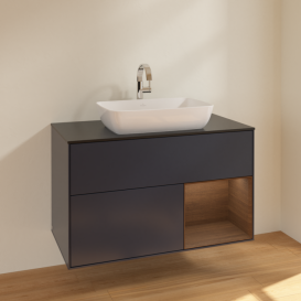 Тумба под раковину Villeroy & Boch Finion 100х50,1 см с подсветкой МДФ темно-синий матовый лак/стекло черное матовое F782GNHG