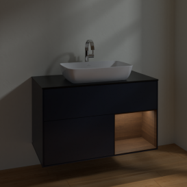 Тумба под раковину Villeroy & Boch Finion 100х50,1 см с подсветкой МДФ темно-синий матовый лак/стекло черное матовое F782GNHG