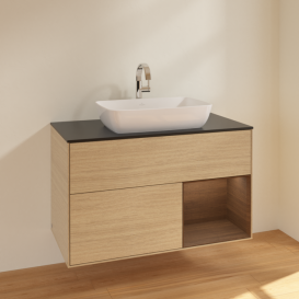 Тумба под раковину Villeroy & Boch Finion 100х50,1 см с подсветкой МДФ шпон дуба/стекло черное матовое F782GNPC