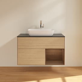 Тумба под раковину Villeroy & Boch Finion 100х50,1 см с подсветкой МДФ шпон дуба/стекло черное матовое F782GNPC