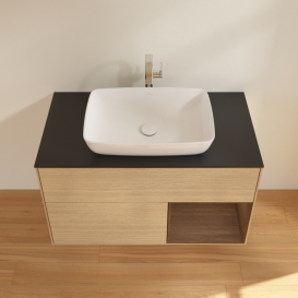 Тумба под раковину Villeroy & Boch Finion 100х50,1 см с подсветкой МДФ шпон дуба/стекло черное матовое F782GNPC