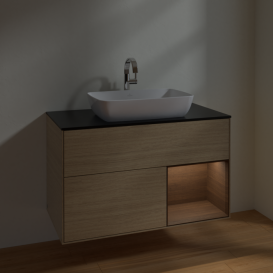 Тумба под раковину Villeroy & Boch Finion 100х50,1 см с подсветкой МДФ шпон дуба/стекло черное матовое F782GNPC