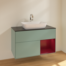 Тумба под раковину Villeroy & Boch Finion 100х50,1 см с подсветкой МДФ оливковый матовый лак/стекло черное матовое F782HBGM