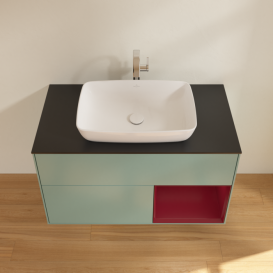 Тумба под раковину Villeroy & Boch Finion 100х50,1 см с подсветкой МДФ оливковый матовый лак/стекло черное матовое F782HBGM