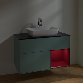 Тумба под раковину Villeroy & Boch Finion 100х50,1 см с подсветкой МДФ оливковый матовый лак/стекло черное матовое F782HBGM