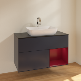 Тумба под раковину Villeroy & Boch Finion 100х50,1 см с подсветкой МДФ темно-синий матовый лак/стекло черное матовое F782HBHG