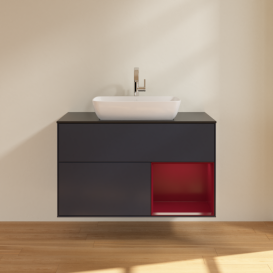 Тумба под раковину Villeroy & Boch Finion 100х50,1 см с подсветкой МДФ темно-синий матовый лак/стекло черное матовое F782HBHG