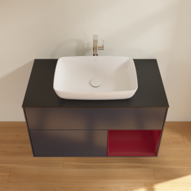 Тумба под раковину Villeroy & Boch Finion 100х50,1 см с подсветкой МДФ темно-синий матовый лак/стекло черное матовое F782HBHG