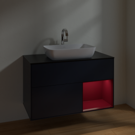 Тумба под раковину Villeroy & Boch Finion 100х50,1 см с подсветкой МДФ темно-синий матовый лак/стекло черное матовое F782HBHG