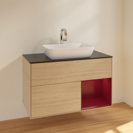 Тумба под раковину Villeroy & Boch Finion 100х50,1 см с подсветкой МДФ шпон дуба/стекло черное матовое F782HBPC