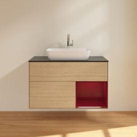 Тумба под раковину Villeroy & Boch Finion 100х50,1 см с подсветкой МДФ шпон дуба/стекло черное матовое F782HBPC