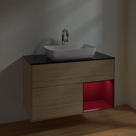 Тумба под раковину Villeroy & Boch Finion 100х50,1 см с подсветкой МДФ шпон дуба/стекло черное матовое F782HBPC