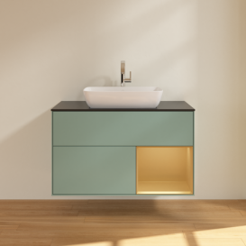 Тумба под раковину Villeroy & Boch Finion 100х50,1 см с подсветкой МДФ оливковый матовый лак/стекло черное матовое F782HFGM