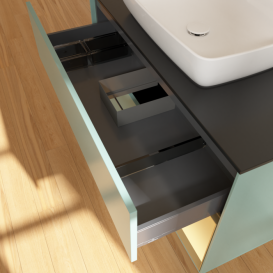 Тумба под раковину Villeroy & Boch Finion 100х50,1 см с подсветкой МДФ оливковый матовый лак/стекло черное матовое F782HFGM