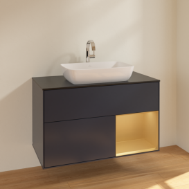 Тумба под раковину Villeroy & Boch Finion 100х50,1 см с подсветкой МДФ темно-синий матовый лак/стекло черное матовое F782HFHG