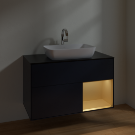 Тумба под раковину Villeroy & Boch Finion 100х50,1 см с подсветкой МДФ темно-синий матовый лак/стекло черное матовое F782HFHG