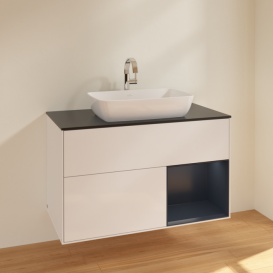 Тумба под раковину Villeroy & Boch Finion 100х50,1 см с подсветкой МДФ глянцевый белый лак/стекло черное матовое F782HGGF