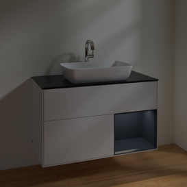 Тумба под раковину Villeroy & Boch Finion 100х50,1 см с подсветкой МДФ глянцевый белый лак/стекло черное матовое F782HGGF