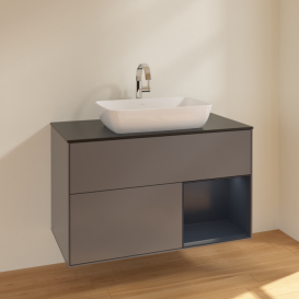 Тумба під раковину Villeroy & Boch Finion 100х50,1 см із підсвічуванням МДФ антрацит матовий лак/скло чорне матове F782HGGK