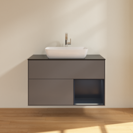 Тумба під раковину Villeroy & Boch Finion 100х50,1 см із підсвічуванням МДФ антрацит матовий лак/скло чорне матове F782HGGK