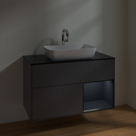 Тумба під раковину Villeroy & Boch Finion 100х50,1 см із підсвічуванням МДФ антрацит матовий лак/скло чорне матове F782HGGK