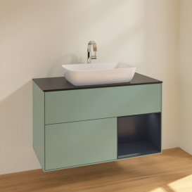 Тумба под раковину Villeroy & Boch Finion 100х50,1 см с подсветкой МДФ оливковый матовый лак/стекло черное матовое F782HGGM