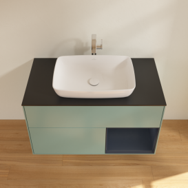 Тумба под раковину Villeroy & Boch Finion 100х50,1 см с подсветкой МДФ оливковый матовый лак/стекло черное матовое F782HGGM