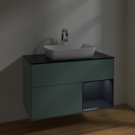 Тумба под раковину Villeroy & Boch Finion 100х50,1 см с подсветкой МДФ оливковый матовый лак/стекло черное матовое F782HGGM