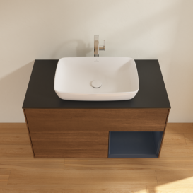 Тумба под раковину Villeroy & Boch Finion 100х50,1 см с подсветкой МДФ шпон грецкого ореха/стекло черное матовое F782HGGN