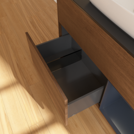 Тумба под раковину Villeroy & Boch Finion 100х50,1 см с подсветкой МДФ шпон грецкого ореха/стекло черное матовое F782HGGN