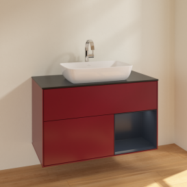 Тумба под раковину Villeroy & Boch Finion 100х50,1 см с подсветкой МДФ пион матовый лак/стекло черное матовое F782HGHB