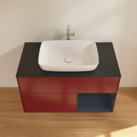 Тумба под раковину Villeroy & Boch Finion 100х50,1 см с подсветкой МДФ пион матовый лак/стекло черное матовое F782HGHB