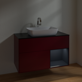 Тумба под раковину Villeroy & Boch Finion 100х50,1 см с подсветкой МДФ пион матовый лак/стекло черное матовое F782HGHB