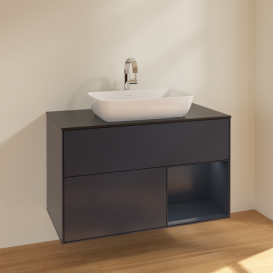 Тумба под раковину Villeroy & Boch Finion 100х50,1 см с подсветкой МДФ темно-синий матовый лак/стекло черное матовое F782HGHG