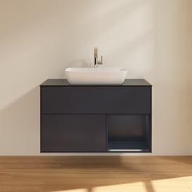 Тумба под раковину Villeroy & Boch Finion 100х50,1 см с подсветкой МДФ темно-синий матовый лак/стекло черное матовое F782HGHG