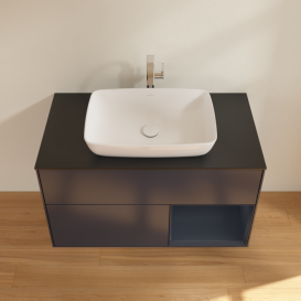 Тумба под раковину Villeroy & Boch Finion 100х50,1 см с подсветкой МДФ темно-синий матовый лак/стекло черное матовое F782HGHG