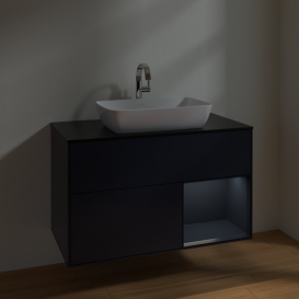 Тумба под раковину Villeroy & Boch Finion 100х50,1 см с подсветкой МДФ темно-синий матовый лак/стекло черное матовое F782HGHG