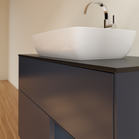 Тумба под раковину Villeroy & Boch Finion 100х50,1 см с подсветкой МДФ темно-синий матовый лак/стекло черное матовое F782HGHG